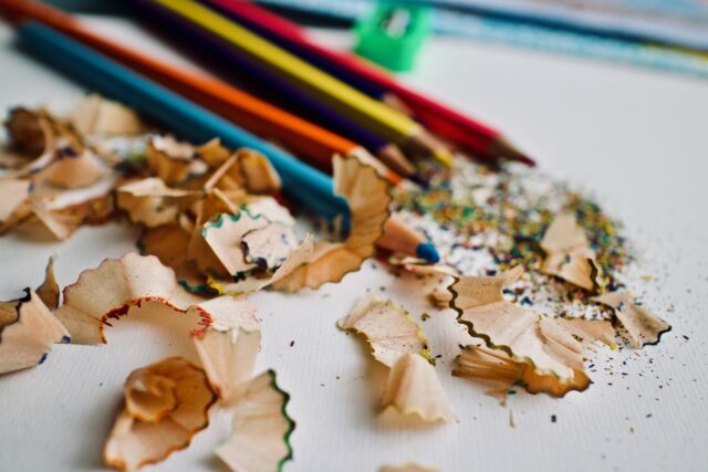 coloured pencils and shavings