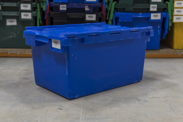 blue plastic storage box