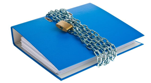 blue file with padlock and chain